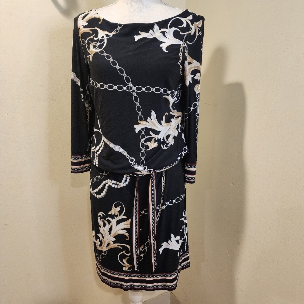 WHBM Chic Black and White Chain Print Dress Size XS